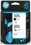 HP 305 2-Pack Tri-color/Black Original Ink Cartridge, 6ZD17AE