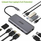 Acer 12v1 docking station/dongle USB-C: 2×USB3.2, 2×USB2.0, čtečka 1×SD/TF 2×HDMI,1×PowerDelivery,1×DP,1×RJ45,1×3.5 Audi