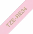 Brother TZe-RE34 růžová / zlatá  (12mm, textilní)