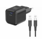 SWISSTEN SÍŤOVÝ ADAPTÉR GaN 1x USB-C 35W POWER DELIVERY ČERNÝ + DATOVÝ KABEL USB-C/USB-C 1,2 M ČERNÝ