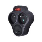 Solight P99USBC-B rozbočka s USB A+C nabíječkou, 2 x 10A, černá, vypínač