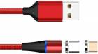 SOFT COM BLUE Magnetický USB-A na USB-C/microUSB  nabíjecí a datový kabel 1m, 3A, červený 