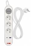 Emos P1312FC Prodlužovací kabel 2 m / 3 zásuvky / s vypínačem / bílý / 1×USB-A + 1×USB-C / 1,5 mm2