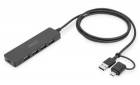 DIGITUS USB 3.0, Hub 4-Port, Slim Line with 120cm cable with USB-C adapter