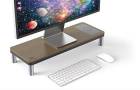 Podstavec pod monitor, dockovací stanice a bezdrátová nabíječka, prostor pro klávesnici, šedý + tmavý dřevodekor, ocel-p