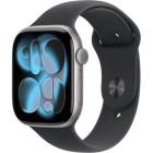 Apple Watch Series 11 (46mm) Vesmírně šedý hliník s černým sportovním řemínkem M/L