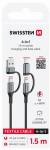 TEXTILNÍ DATOVÝ KABEL SWISSTEN 4in1, 3A 1,5 M ČERNÝ