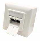 Zásuvka 2x RJ45 kat. 6a, STP, na omítku, vertikální přívod, bílá